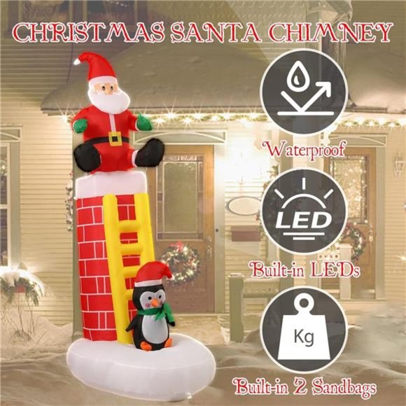 Christmas Santa Chimney Inflatable, 6 FT Blow Up Santa with LED Lights - Picture 5 of 6